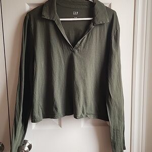 GAP Women's Dark Green Long Sleeve Tee XL